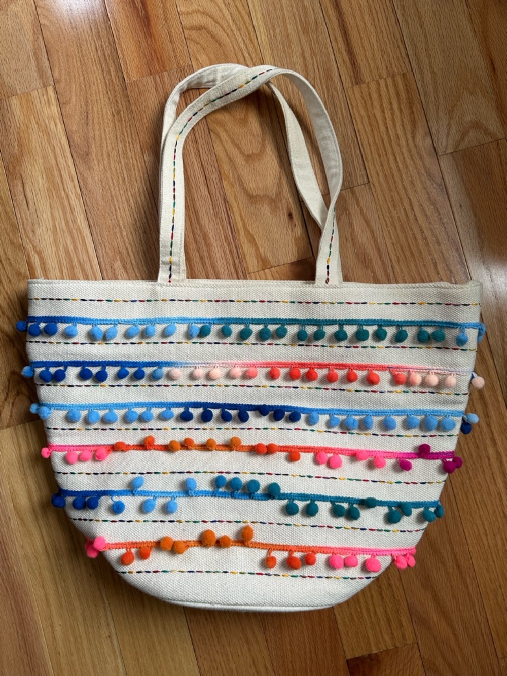 Canvas Pom-Pom Stripe Tote Bag - Multi Color ✨